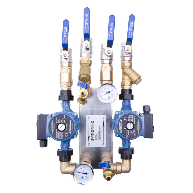 Zestaw “L” wymiennik + 2x pompa + armatura 50kW 1″